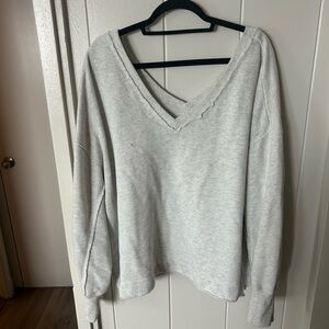 American Eagle Outfitters Light Gray V-Neck Sweater Top